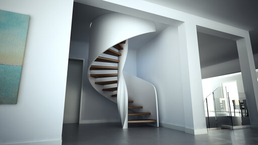Tornado – Curved wooden staircase with flowing, organic lines