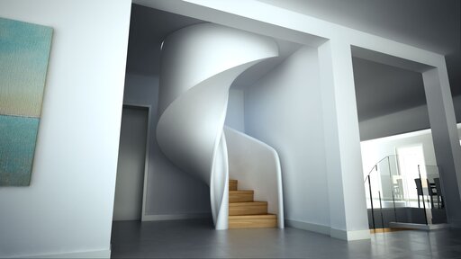 Tornado – Curved wooden staircase with flowing, organic lines