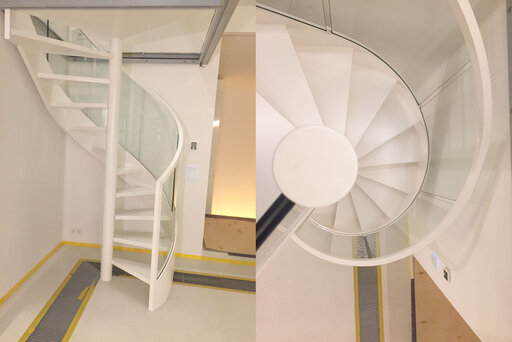 Whirlpool – Curved glass staircase with an open, sculptural effect
