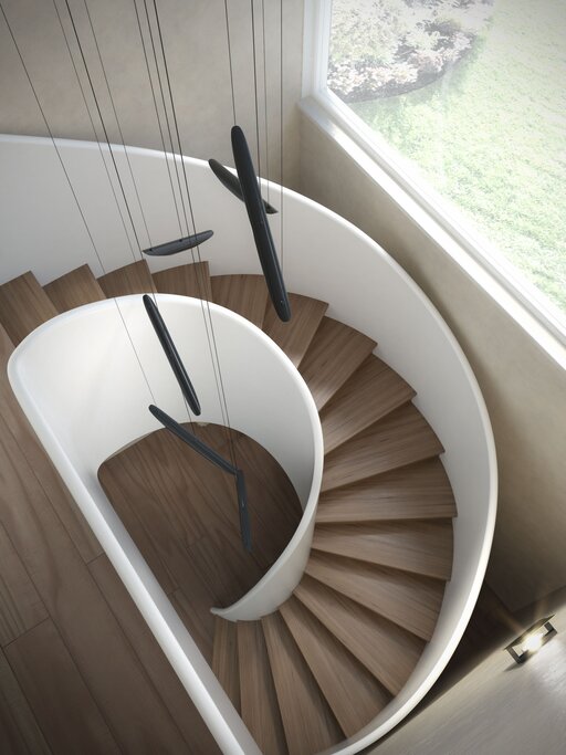 Tornado – Curved wooden staircase with flowing, organic lines