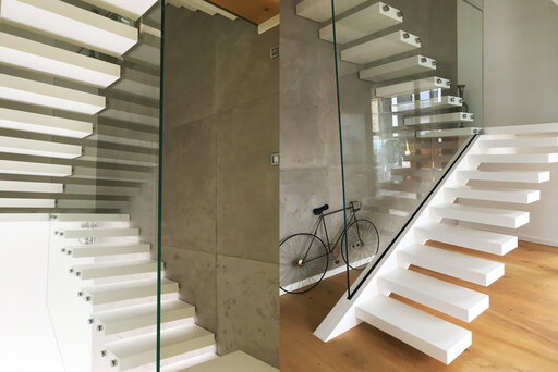 Corian LED – Floating cantilever staircase with integrated lighting design