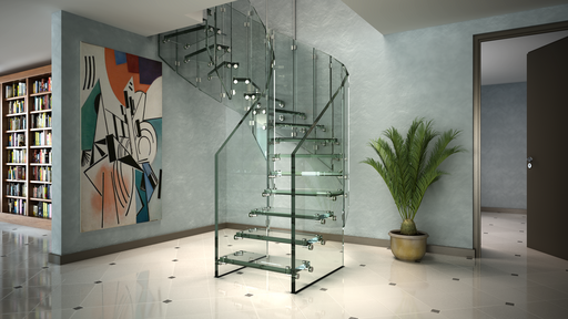 Fly – Curved glass staircase with an open, sculptural effect