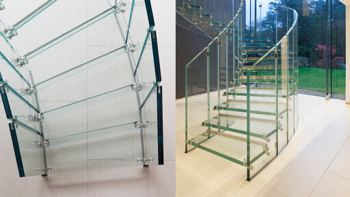 Fly – Curved glass staircase with an open, sculptural effect