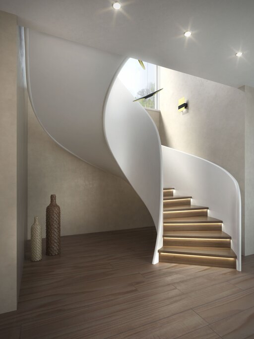Tornado – Curved wooden staircase with flowing, organic lines